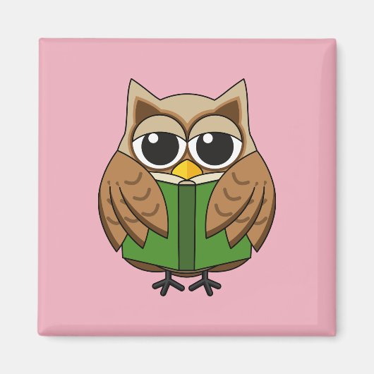 かわいい本読虫フクロウの漫画 マグネット (正面)