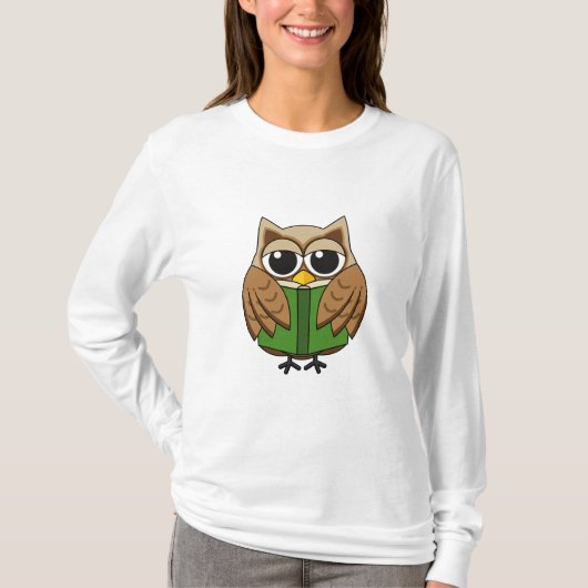 かわいい本読虫フクロウの漫画 Tシャツ (正面)