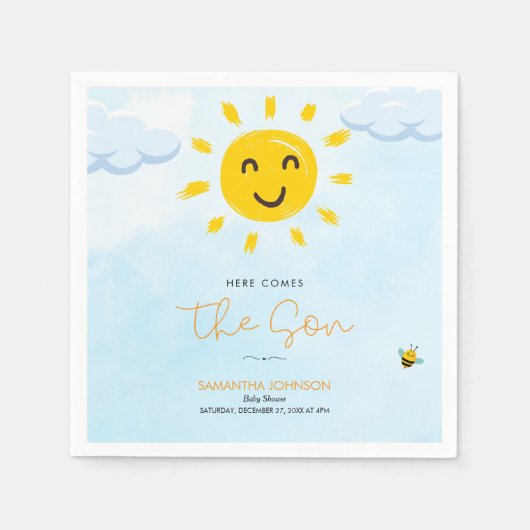 かわいい来ここ息子の赤ん坊シャワー紙ナプキン スタンダードカクテルナプキン (正面)