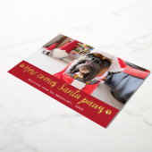 かわいい来こちらサンタポーズ犬の写真 箔シーズンカード (回転した状態)