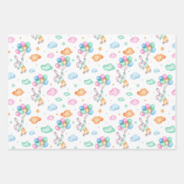 かわいい東文と風船 ラッピングペーパーシート