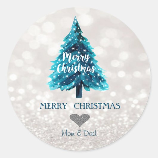 かわいい松の木、きらめくぼかし効果 ラウンドシール (正面)