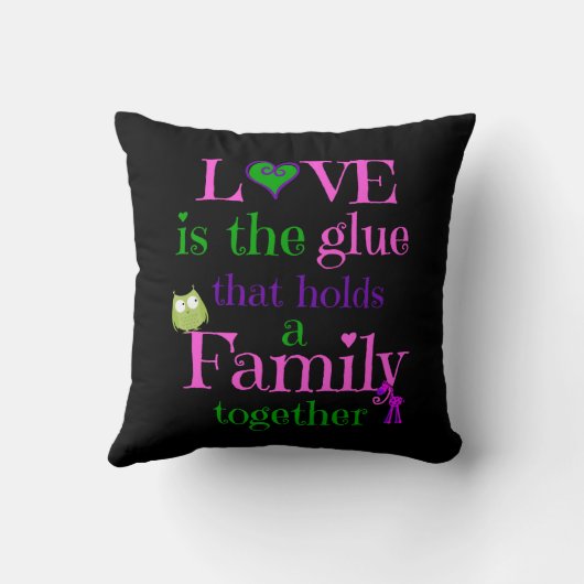 かわいい枕、黒の愛家族のピンクのライムの紫色 クッション (裏面)