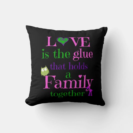 かわいい枕、黒の愛家族のピンクのライムの紫色 クッション (正面)