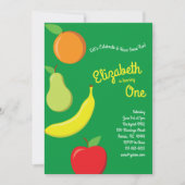 かわいい果物の子どもたち1歳の誕生日パーティーApple Banana 招待状 (正面)