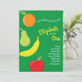 かわいい果物の子どもたち1歳の誕生日パーティーApple Banana 招待状 (スタンド正面)