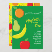 かわいい果物の子どもたち1歳の誕生日パーティーApple Banana 招待状 (正面/裏面)