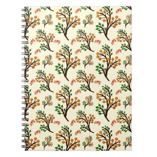 かわいい果物の枝が描かれたなめらかな植物パターン ノートブック (正面)