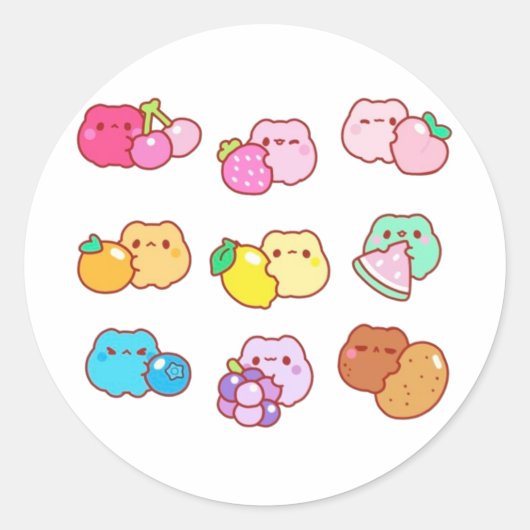 かわいい果物の猫 ラウンドシール (正面)