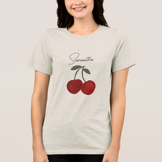 かわいい果物アート | 2つの赤いさくらんぼのイラスト トライブレンドTシャツ (正面)