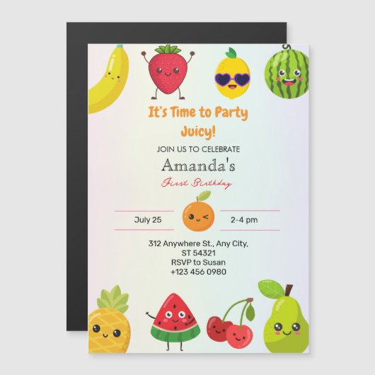 かわいい果物 ファースト 1歳の誕生日 女の子 マグネット (正面/裏面)