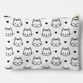 かわいい柄の猫の顔とハート 黒と白 アクセサリーポーチ (裏面)