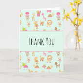 かわいい柄子供部屋動物&おもちゃありがとう カード (黄色い花)