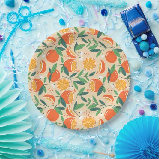かわいい柑橘のタイル模様の絵 ペーパープレート (パーティー)