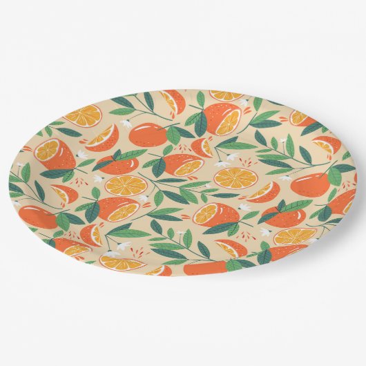 かわいい柑橘のタイル模様の絵 ペーパープレート (アングル)