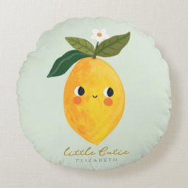 かわいい柑橘類レモンフラワーグリーン ラウンドクッション