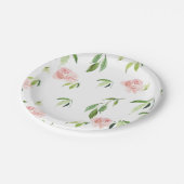 かわいい柔らかいピンクのフローラ花緑の葉 ペーパープレート (アングル)