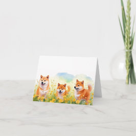 かわいい柴犬とタンポポのグリーティングカード3枚 カード