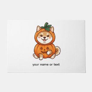 かわいい柴犬のかぼちゃコスチューム ハロウィンの犬のイラスト ドアマット
