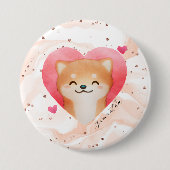 かわいい柴犬のハート 缶バッジ (正面)