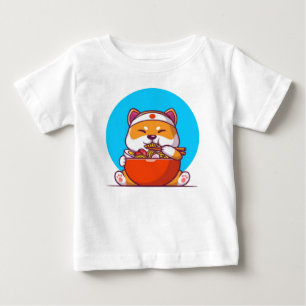 かわいい柴犬のラーメンを食べる漫画 ベビーTシャツ