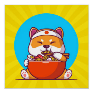 かわいい柴犬のラーメンを食べる漫画 ポスター