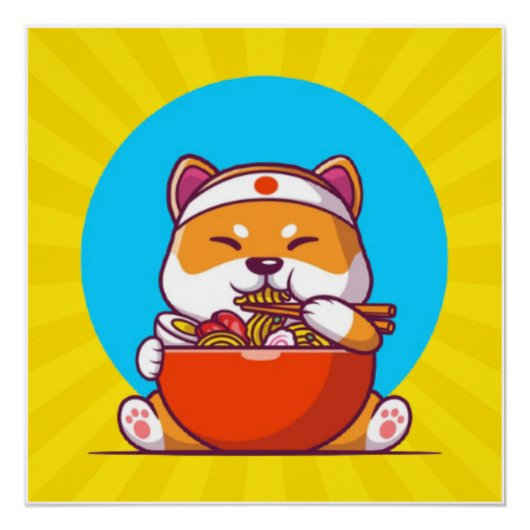 かわいい柴犬のラーメンを食べる漫画 ポスター (正面)