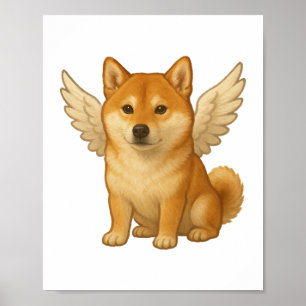 かわいい柴犬の天使の漫画の幸せな犬 ポスター