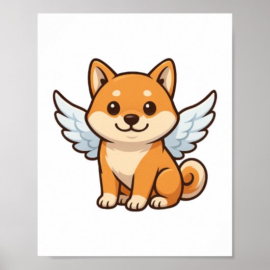 かわいい柴犬の天使の漫画の犬の幸せ ポスター (正面)