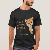 かわいい柴犬の子犬 楽しいにおいのフレーズ かわいい犬 Tシャツ (正面)