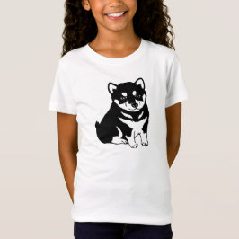 かわいい柴犬の小犬のシルエットの女の子のTシャツ Tシャツ