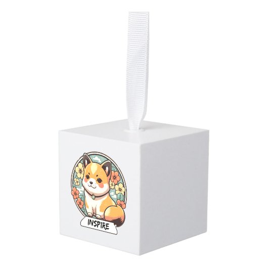 かわいい柴犬カップ キューブオーナメント (正面アングル)