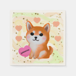 かわいい柴犬ハート  犬好き スタンダードカクテルナプキン