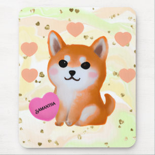 かわいい柴犬ハート 犬好き マウスパッド