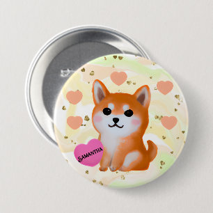 かわいい柴犬ハート 犬好き 缶バッジ