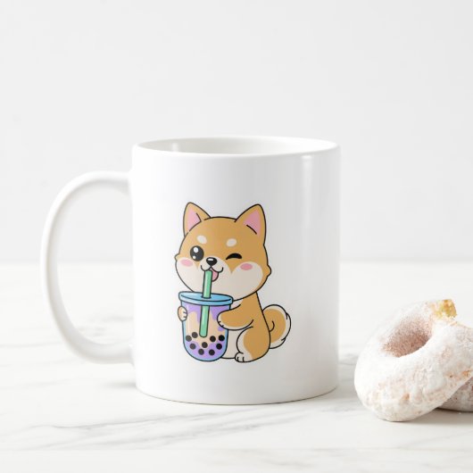 かわいい柴犬ボバ 🐶🧋 – かわいいタピオカドッグ コーヒーマグカップ (ドーナツ)