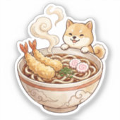 かわいい柴犬ラーメン - 麺と戯れる犬 シール (正面)