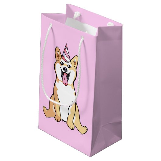 かわいい柴犬犬のパーティーの帽子のスケッチのギフトバッグ スモールペーパーバッグ (裏面アングル)