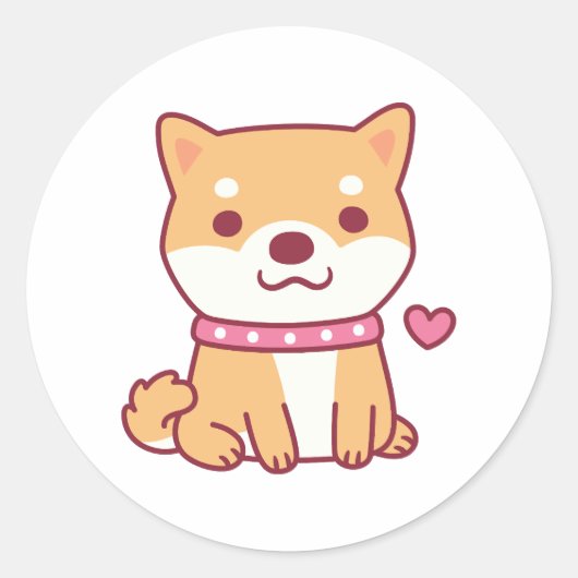 かわいい柴犬犬 ラウンドシール (正面)