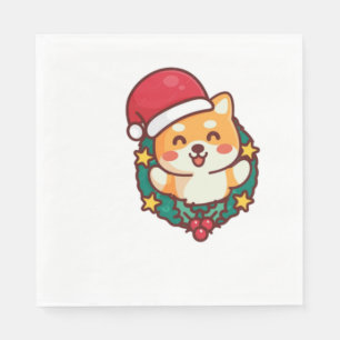 かわいい柴犬笑顔とクリスマスハットアクティブ スタンダードランチョンナプキン