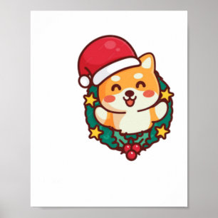 かわいい柴犬笑顔とクリスマスハットアクティブ ポスター