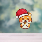 かわいい柴犬笑顔とクリスマス帽子 アクリルサイン (ニュートラル)
