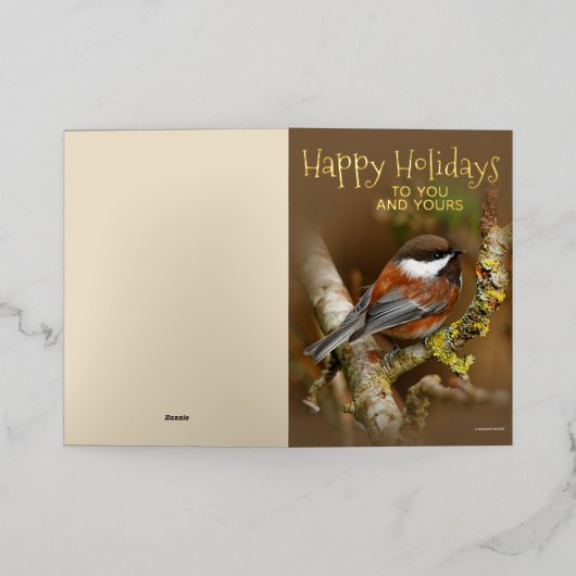 かわいい栗の裏《鳥》アメリカゴガラクリスマスホリデー 箔シーズンカード (外側レイダウン)