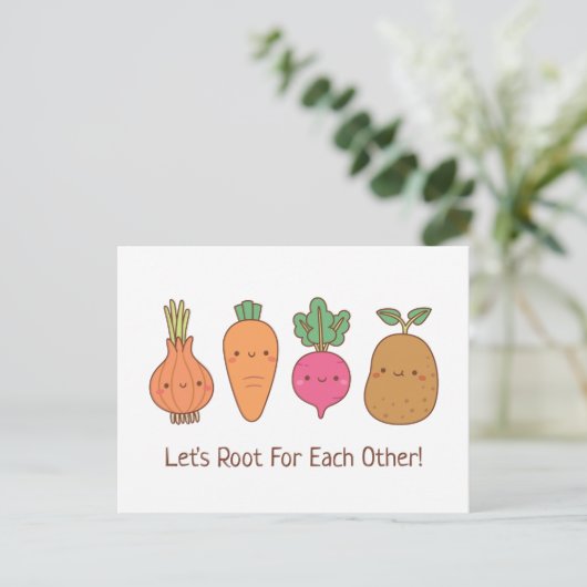 かわいい根お互いの野菜のパ前向きン ポストカード (スタンド正面)