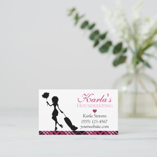 かわいい格子戸メイドハウスクリーニング 名刺 (スタンド正面)