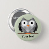 かわいい格子縞の灰色の角状フクロウのイラストレーション 缶バッジ (正面&裏面)