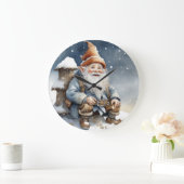 かわいい格言が木のそばに座る雪 ラージ壁時計 (ホーム)