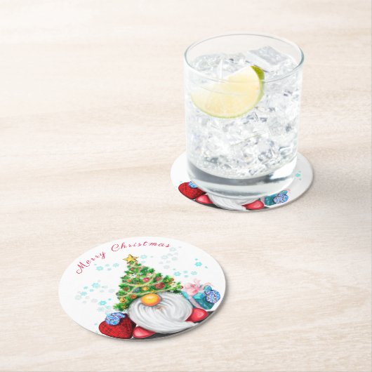 かわいい格言とクリスマスツリーハット&ギフト – おもしろい  ラウンドペーパーコースター (インサイチュ)