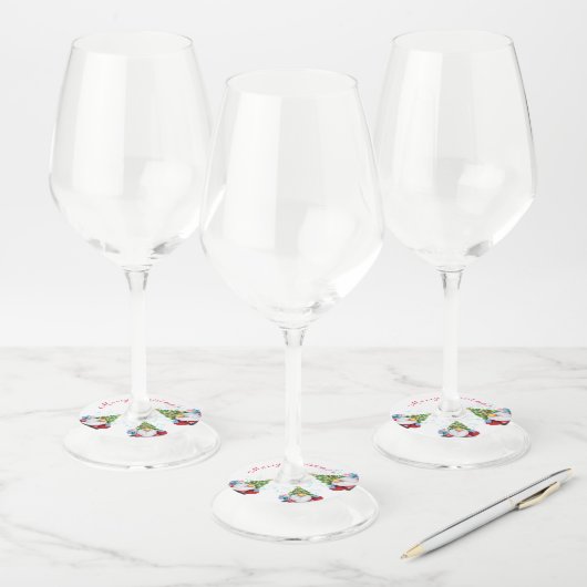 かわいい格言とクリスマスツリーハット&ギフト – おもしろい ワイングラスタグ (セット)