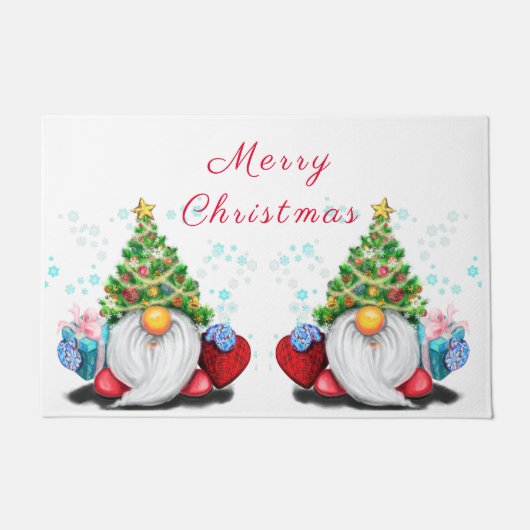 かわいい格言とクリスマスツリーハット&ギフト  ドアマット (正面)